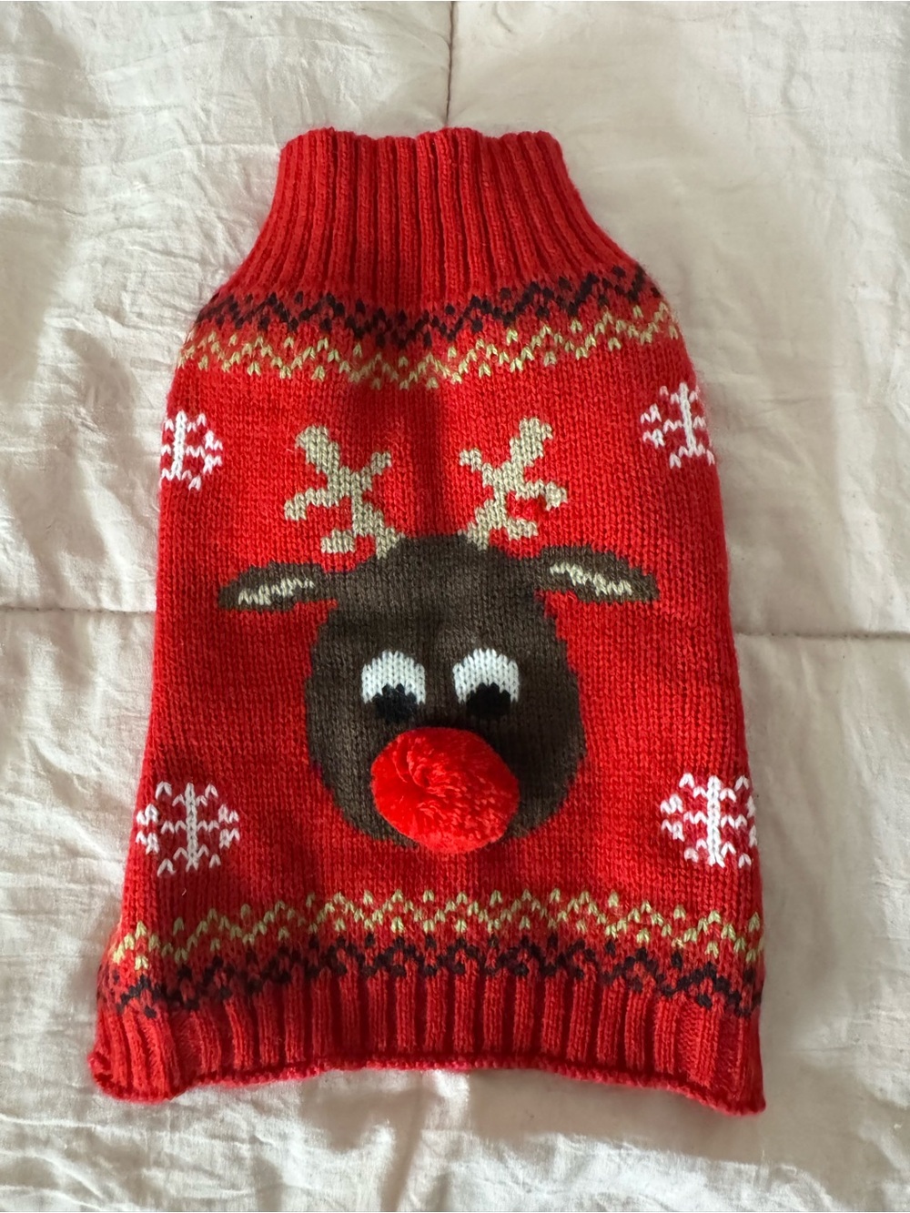 Source Unknown Red Reindeer Pom-Pom Dog Sweater